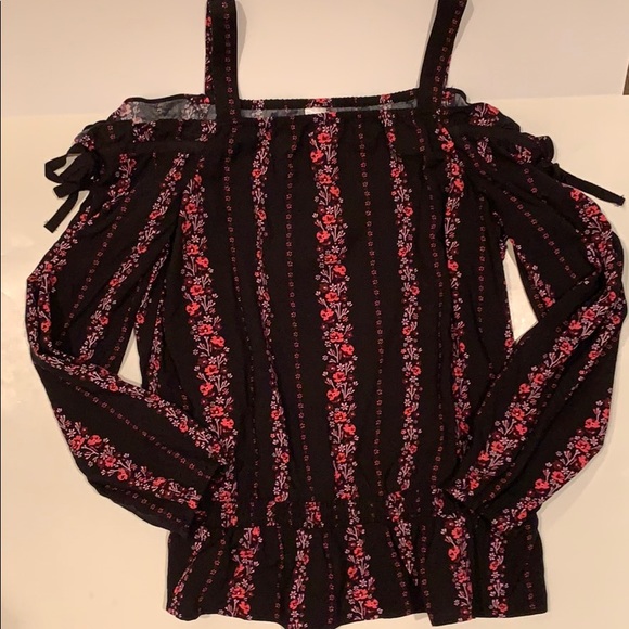 Justice Other - Justice Cold Shoulder Black Flowered Top Shirt